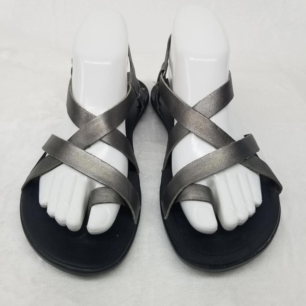 Olaki Upena Sandals Womens 7 Metallic Pewter Silver Strappy Sandal Beach - Picture 3 of 10